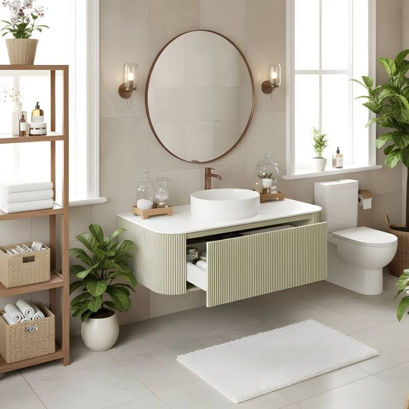 Wall Mounted Bathroom with White Round Ceramic Basin and Drawer