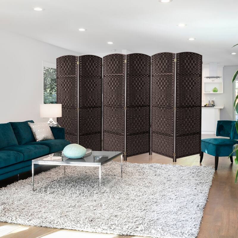 Extra Wide Diamond Weave Fiber Room Divider, 6 Panel Privacy Screen