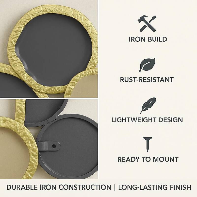 Gold Brown Abstract Ring Metal Wall Art Horizontal Modern Decor 32"