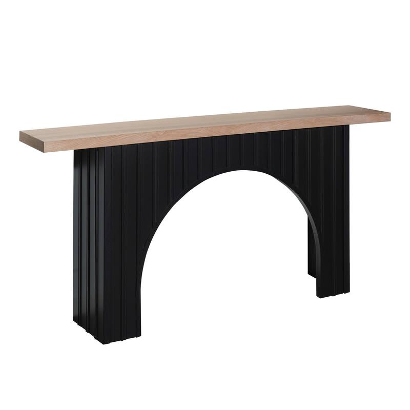 66" Length Modern Minimalist Console Table with Black Arch Base and Natural Wood Top