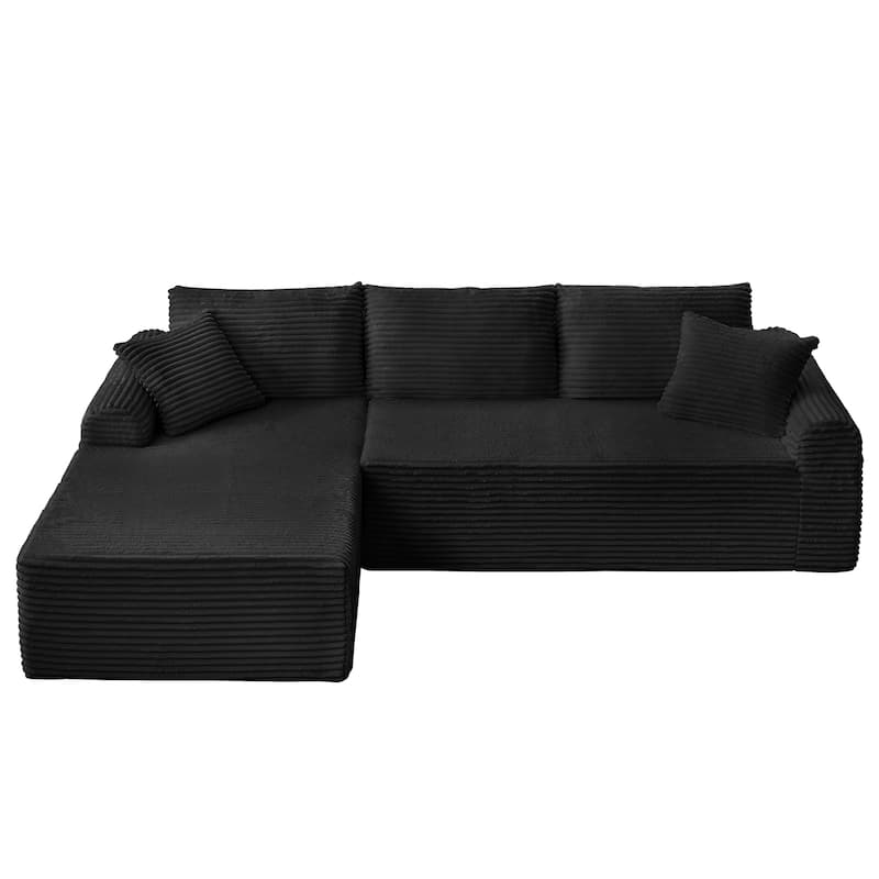 Full-Compression Corduroy Modular Sectional with Armrests & 2 Throw Pillows