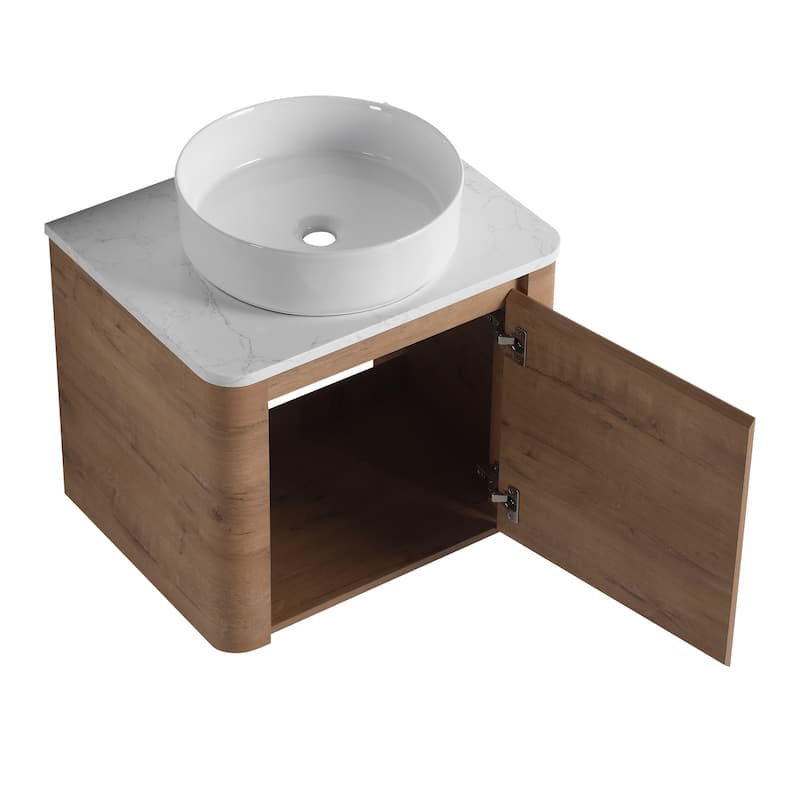 Wall-Mounted Bathroom Vanity With Ceramic Art Sink