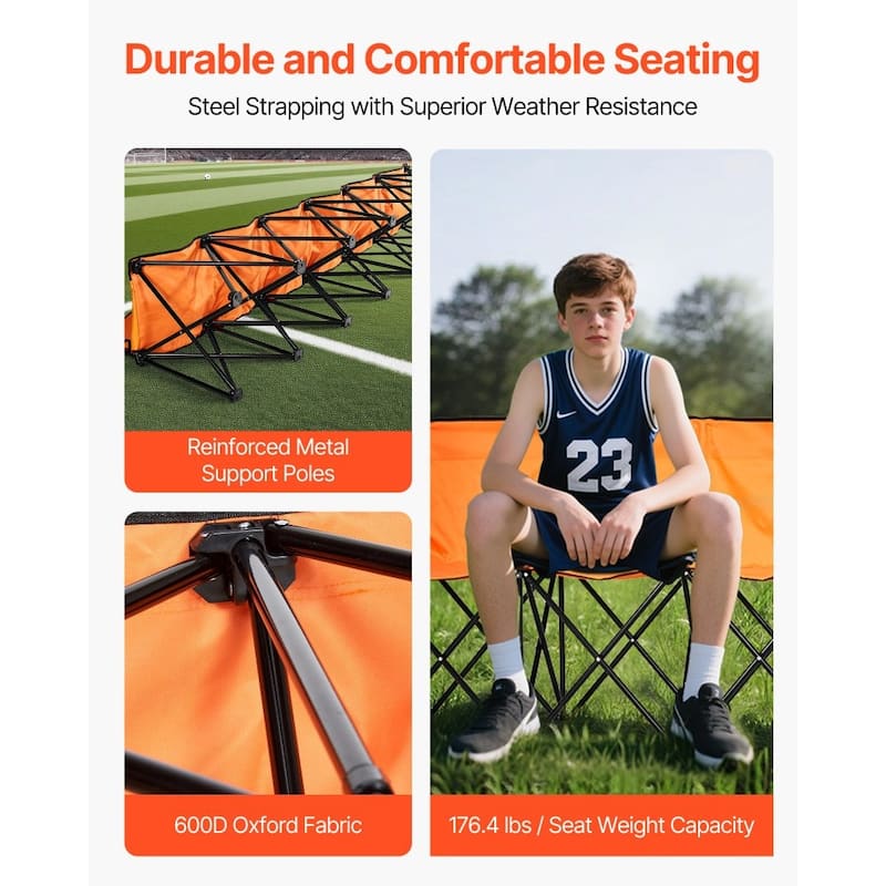 Foldable Team Bench with 600D Oxford Fabric Sturdy Iron Frame for Sports and Outdoor Use