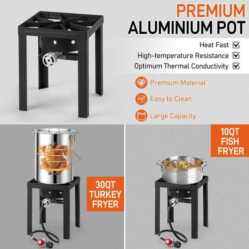 30QT Aluminum Turkey Fryer And 10QT Fish Fryer Kit With 55,000BTU Propane Stove - N/A