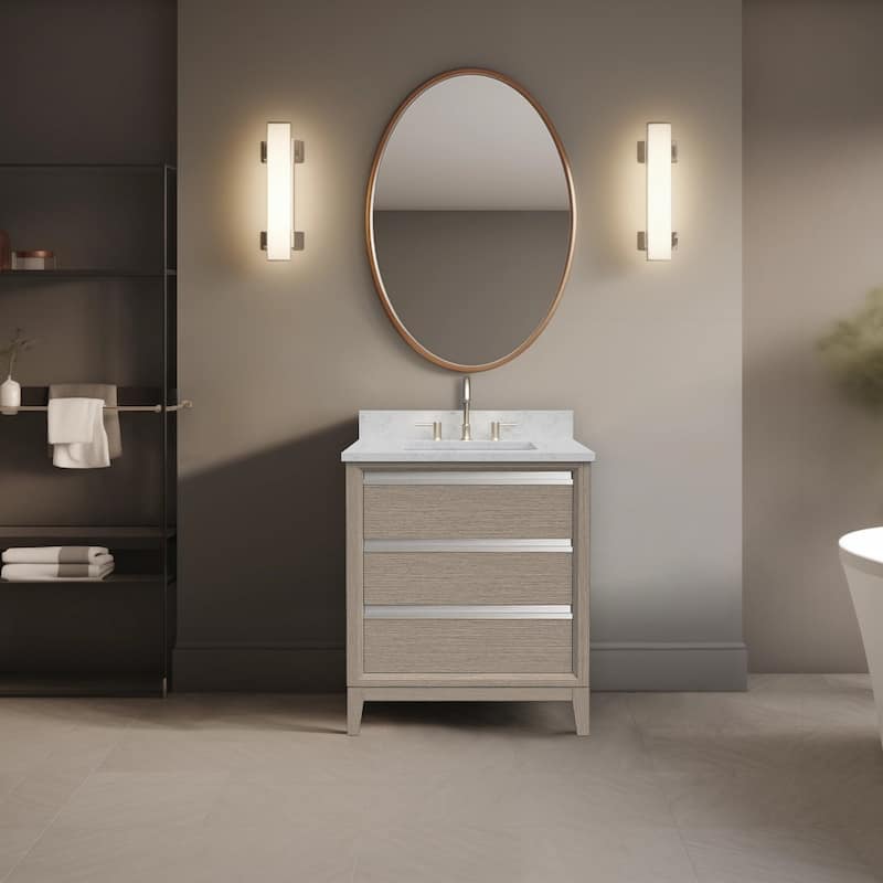Vanity Art Bathroom Vanity with Ceramic Sink and Engineered Marble Top - 30" - Driftwood Gray