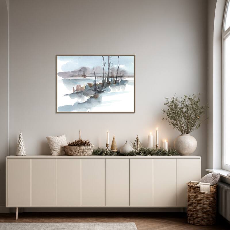 Winter Stream Watercolor I by Ethan Harper Framed Canvas Wall Art Print - Sylvie Dark Gold