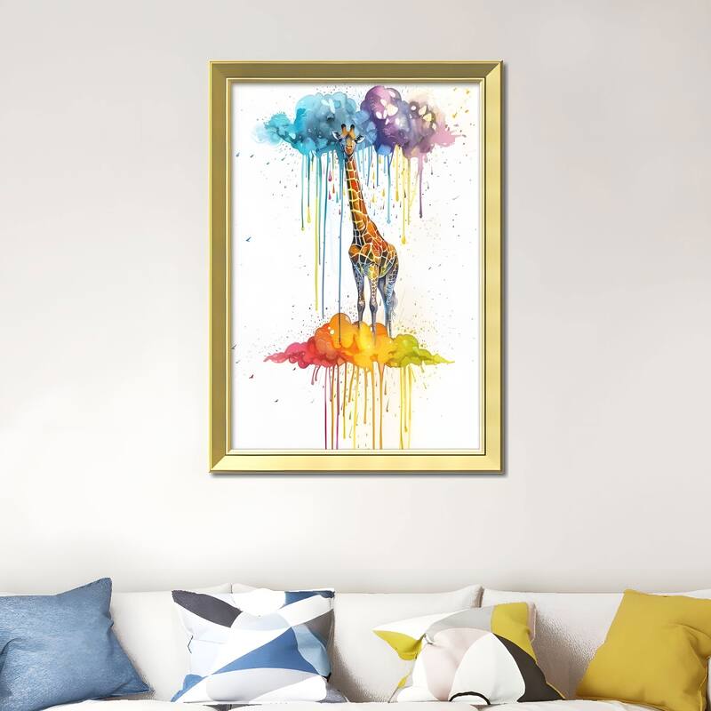 Set of 3 Colorful Giraffe Framed Wall Art - Replaceable Canvas Prints with Solid Wood Picture Frames, Creative Animal