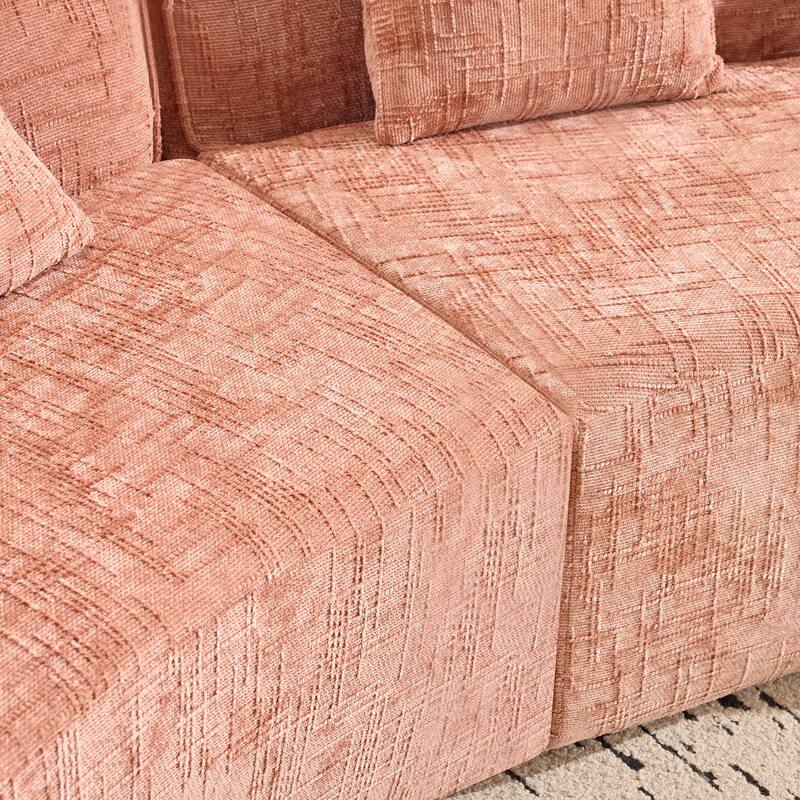 Curved Sectional Sofa with Pillows, Chenille Upholstered 4 Seater Sofa, Full-Compressed Deep Seat Sofa for Living Room