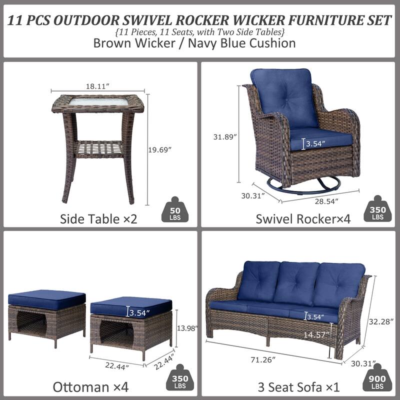 Wicker Outdoor Patio Furniture Seating Set with Swivel Rocker Chairs