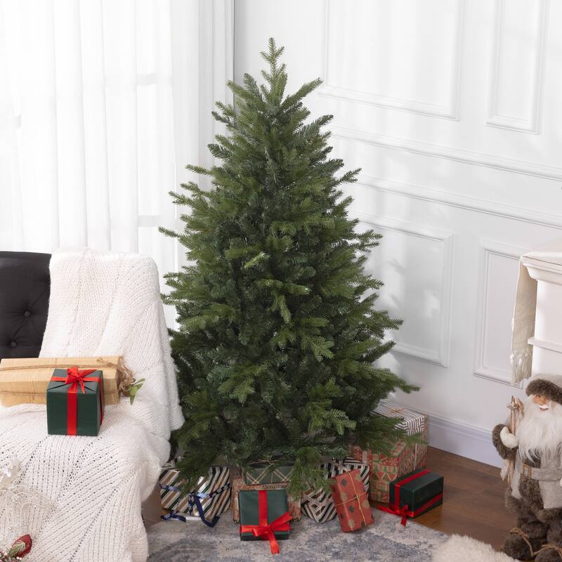 Green Artificial Xmas Tree with Hinged Design, Foldable Metal Stand, Easy Assembly
