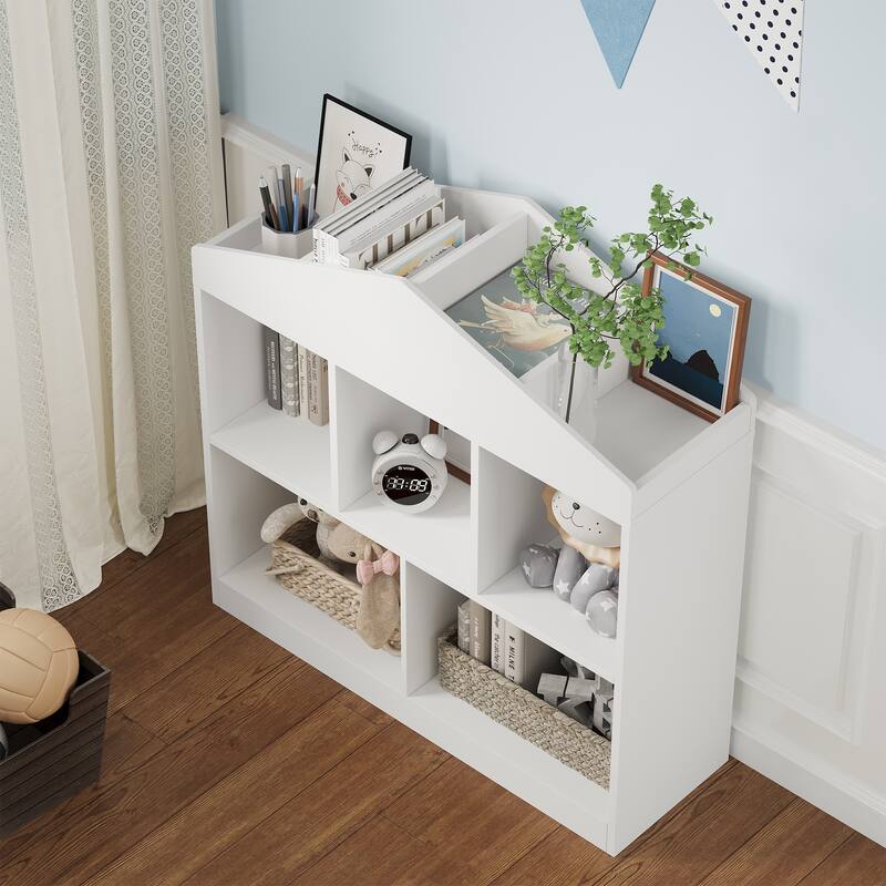 Toy Storage Organizer 5-Cubby Kids Bookshelf / Bookcase, Toddlers Playhouse Cabinet Shelf