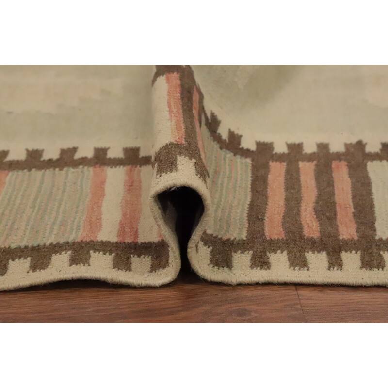 Hand Woven Oriental 100% Wool Carpet Southwestern Tribal Green Kilim Area Rug - 9' 9'' X 6' 8''