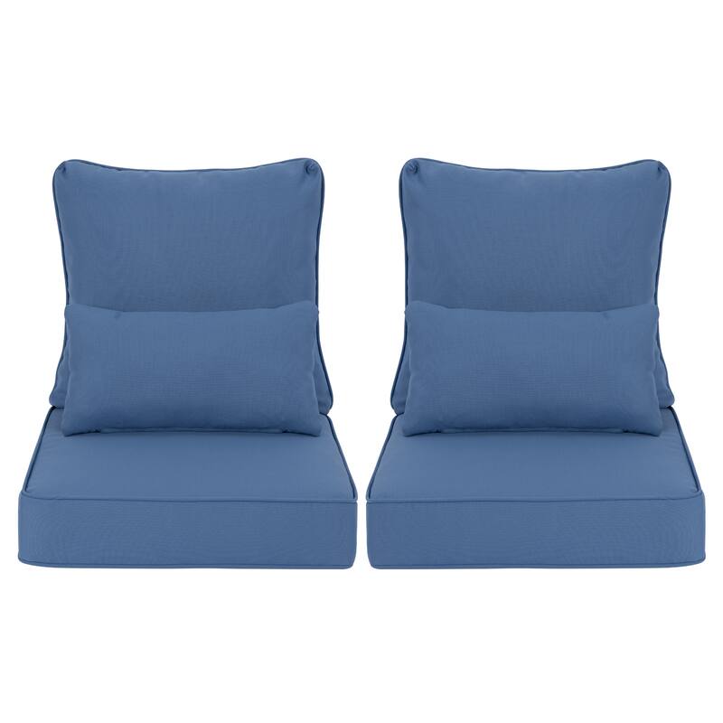 Aoodor Outdoor Deep Seat Chair Cushion Set (Set of 2 Seats, 2 Backs, 2 Pillows) - Blue - 24"W x 24"D
