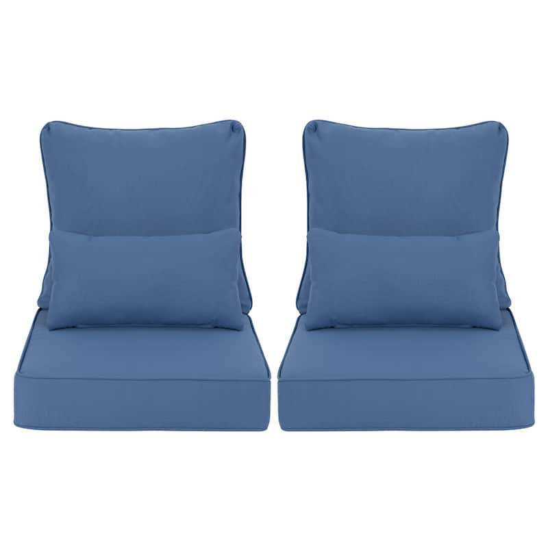 Aoodor 24'' x 24'' Outdoor Deep Seat Chair Cushion Set with Sponge Foam (Set of 2 Seats, 2 Backs, 2 Pillows) - Blue