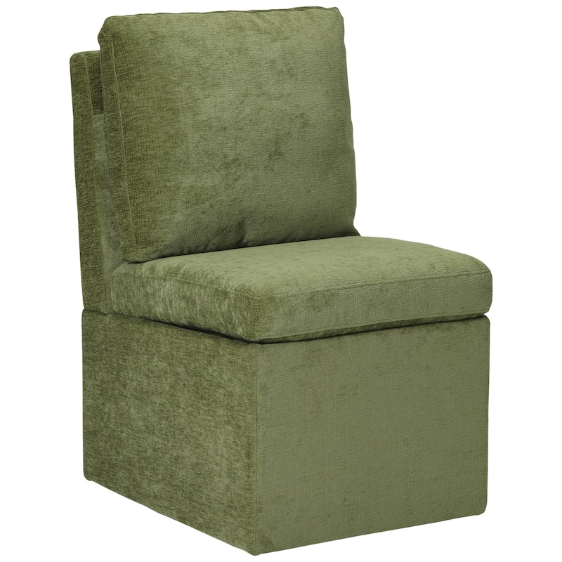 Stansberry Chenille Upholstered Dining Chair with Under Seat Storage and Caster Wheels - Olive Green