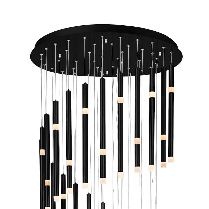 Flute Integrated LED 54in Black Chandelier