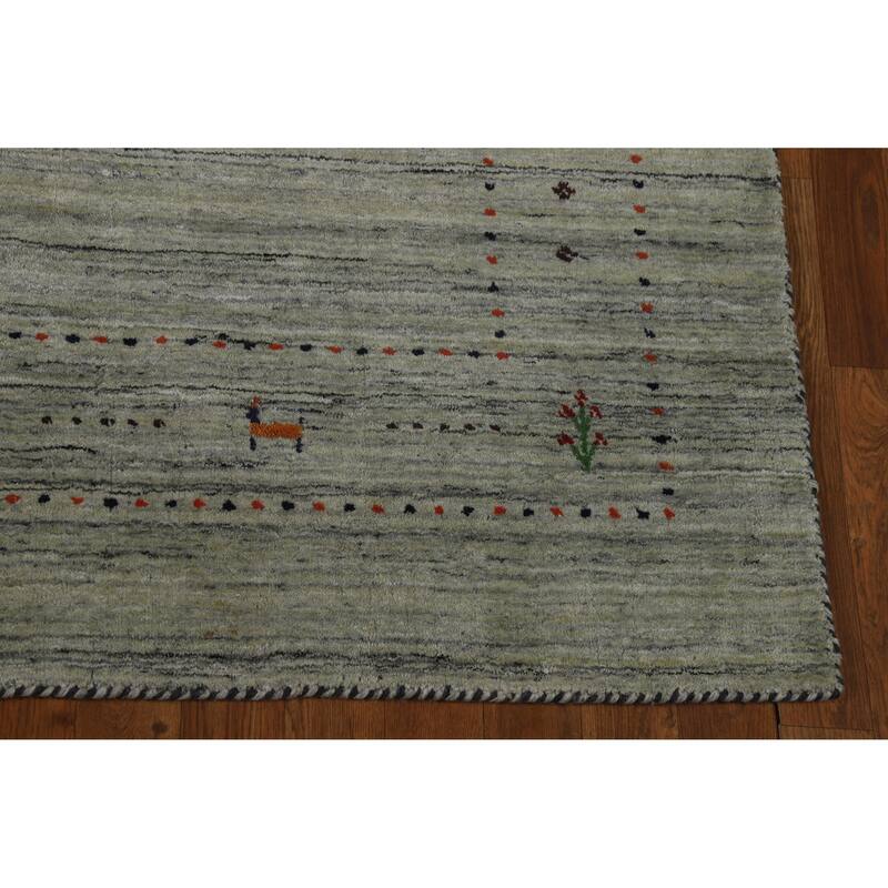 Hand Knotted Oriental 100% Wool Carpet Tribal Animal Pictorial Greys & Charcoal Gabbeh Area Rug - 8' 1'' X 5' 0''