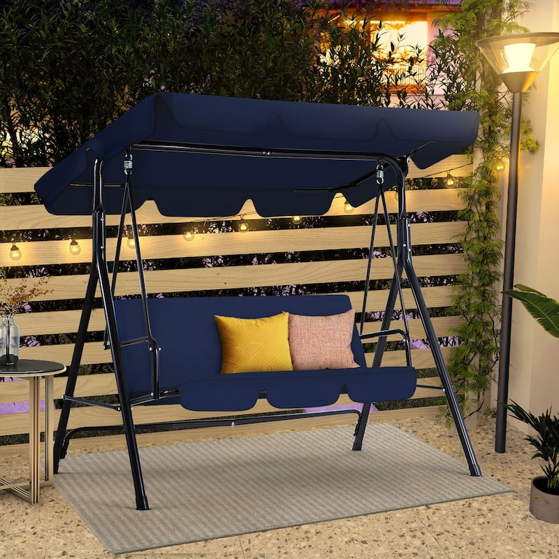 3-Seat Patio Swing Chair, Outdoor Porch Swing Glider - Navy Blue