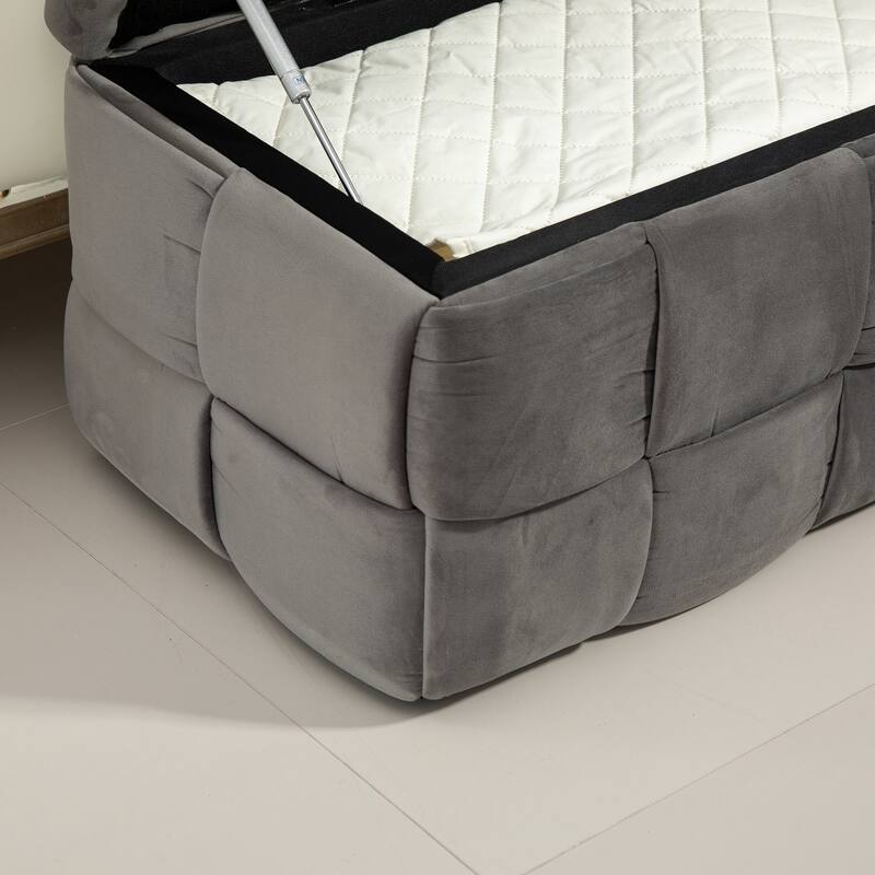 Storage Ottoman,Bedroom End Bench,Upholstered Fabric Storage Ottoman with Safety Hinge, Entryway Padded Footstool