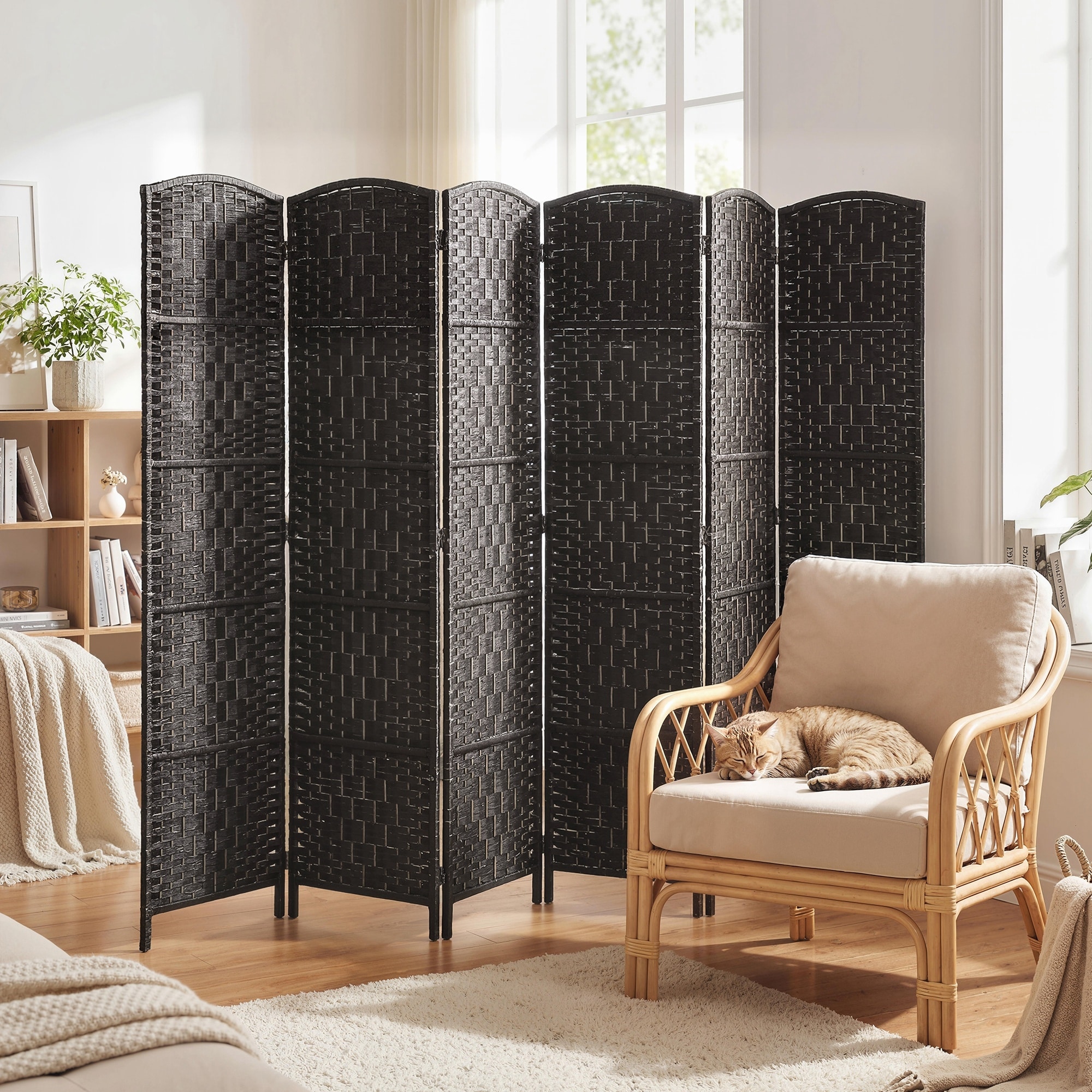 HOMCOM Room Divider, 6 Panel Folding Privacy Screen, 6FT Tall Portable Wicker Weave Partition Wall Divider