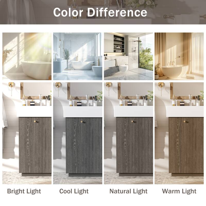 21.6" Bathroom Vanity With Ceramic Sink, Freestanding Modern Right Door Wood Grain Cabinet With Open And Closed Storage