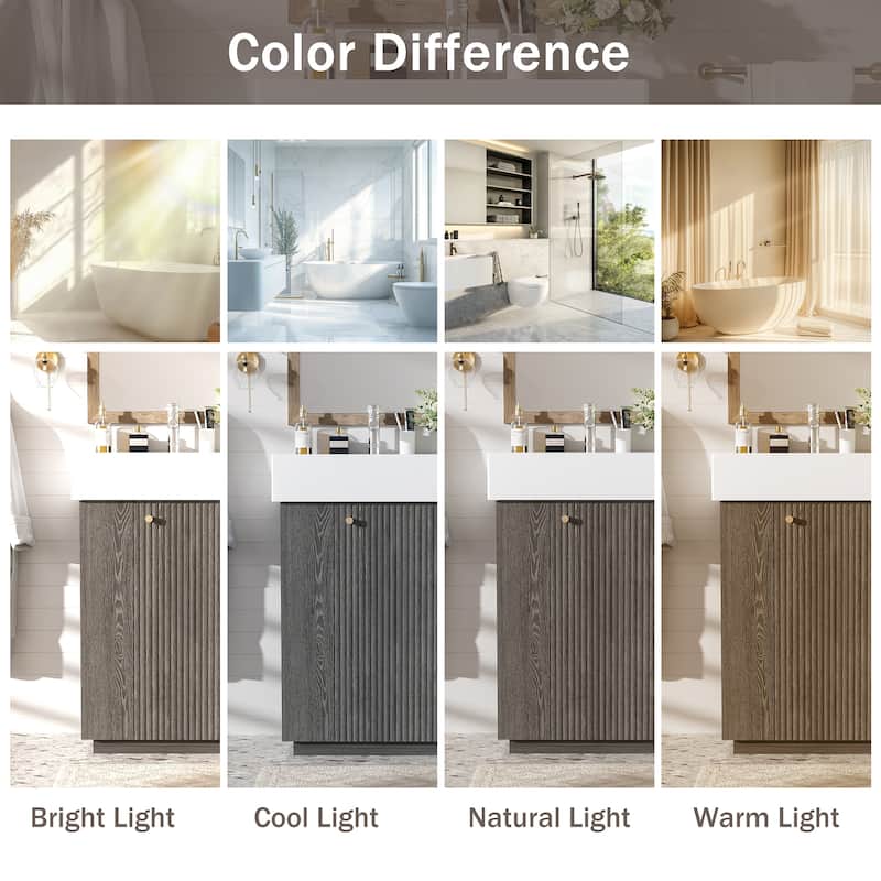 21.6" Bathroom Vanity with Ceramic Sink, Freestanding Wood Grain Cabinet with Soft-Close Door for Small Baths