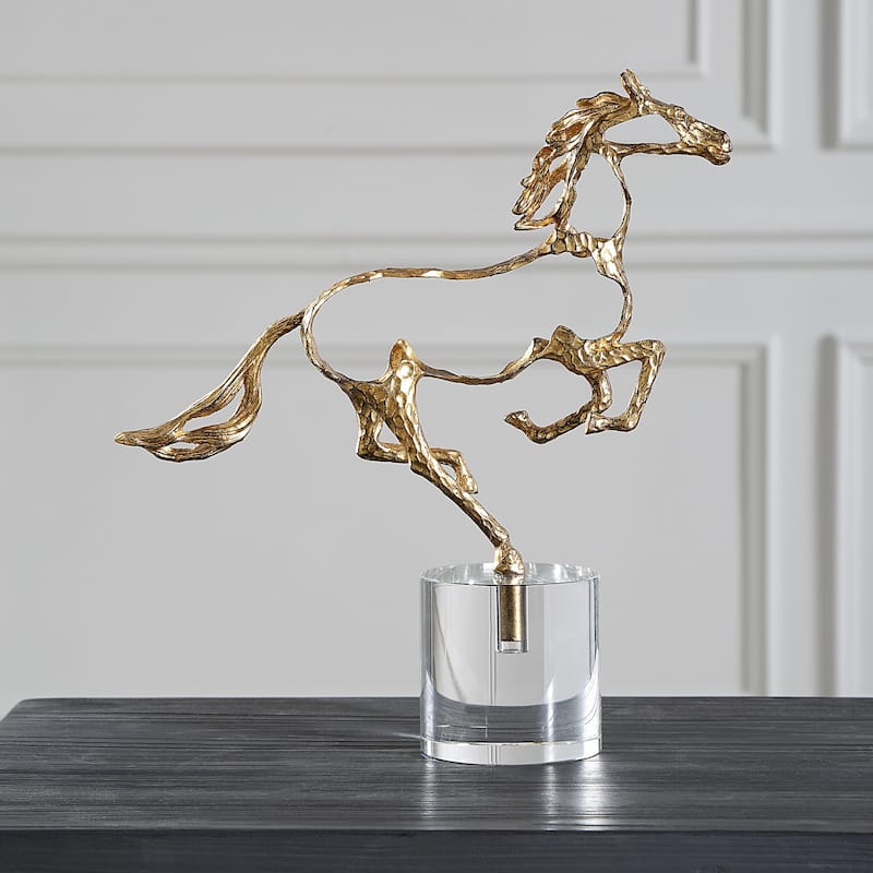 Horse Sculpture with Crystal Base - 14.75" - Gold and Clear
