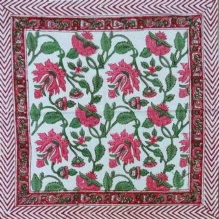Handmade Lotus Flower Block Cotton Tablecloth - "
