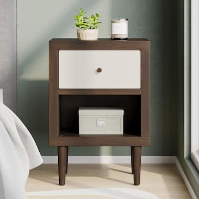 Roomfitters Mid-Century Modern End Table with Drawer and Open Shelf, Side Table for Bedroom or Living Room