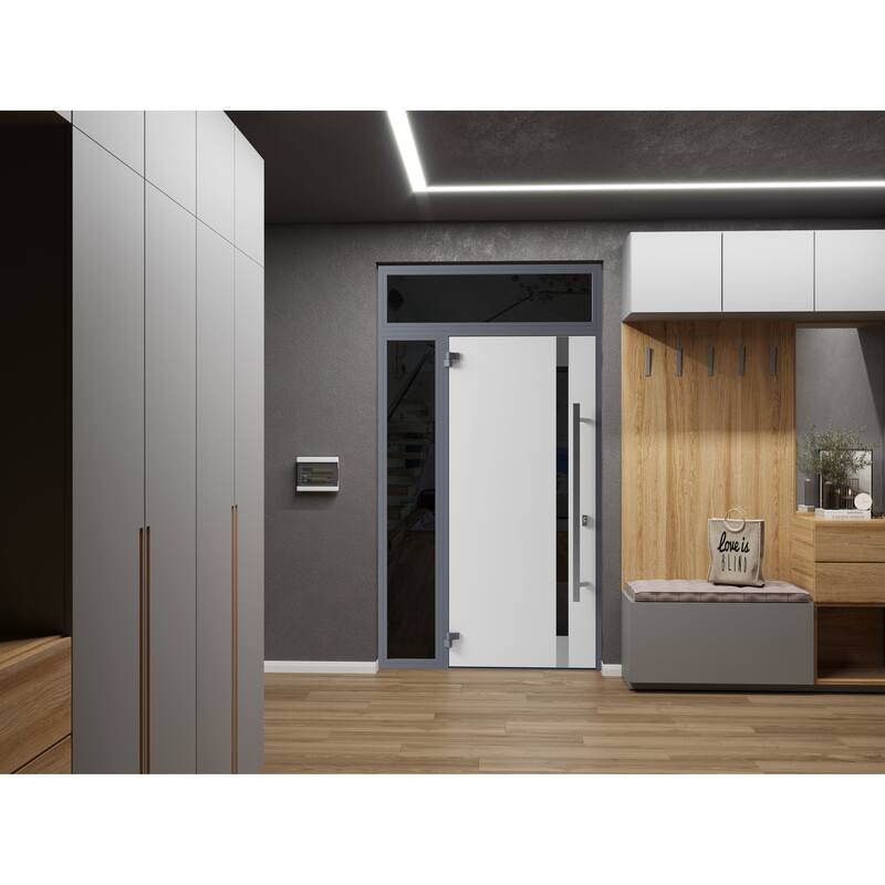 Front Exterior Prehung Steel Door Ronex 1011 Grey Stainless Inserts Entry Metal Painted W36xH80 Left hand Inswing