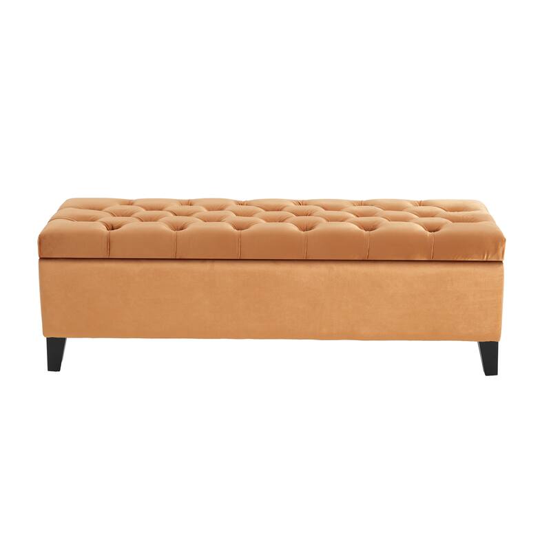 Velvet Storage Ottoman with Button-Tufted Diamond Stitch, 51"