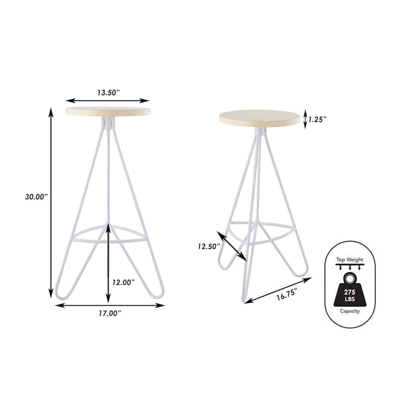Chronos 30" Modern Industiral Iron Tripod Backless Bar Stool, by JONATHAN Y