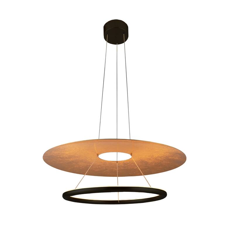 Tate 16" LED Semi-Flush Drum Pendant with White Linen Fabric Shade - Matte Black Metal & Gold Leaf Reflector