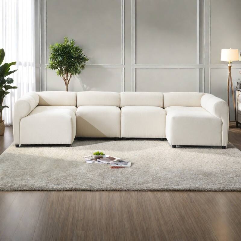 114" Fabric 6-Piece Modular Sectional Sofa with U-Shaped Configuration, High-Resilience Foam, and Sinuous Spring Support