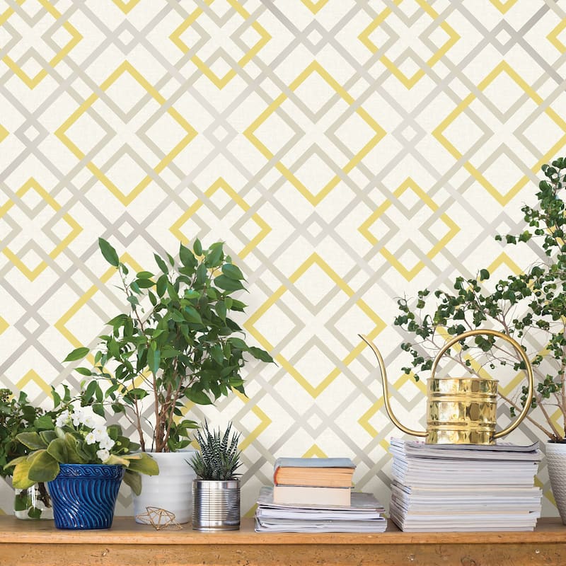 A-Street Prints Saltire Emile Yellow Lattice Wallpaper
