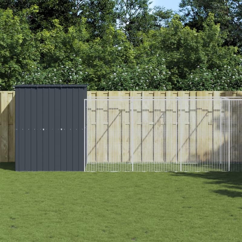 vidaXL Dog House Outdoor Dog Kennel Crate Shelter with Run Galvanized Steel