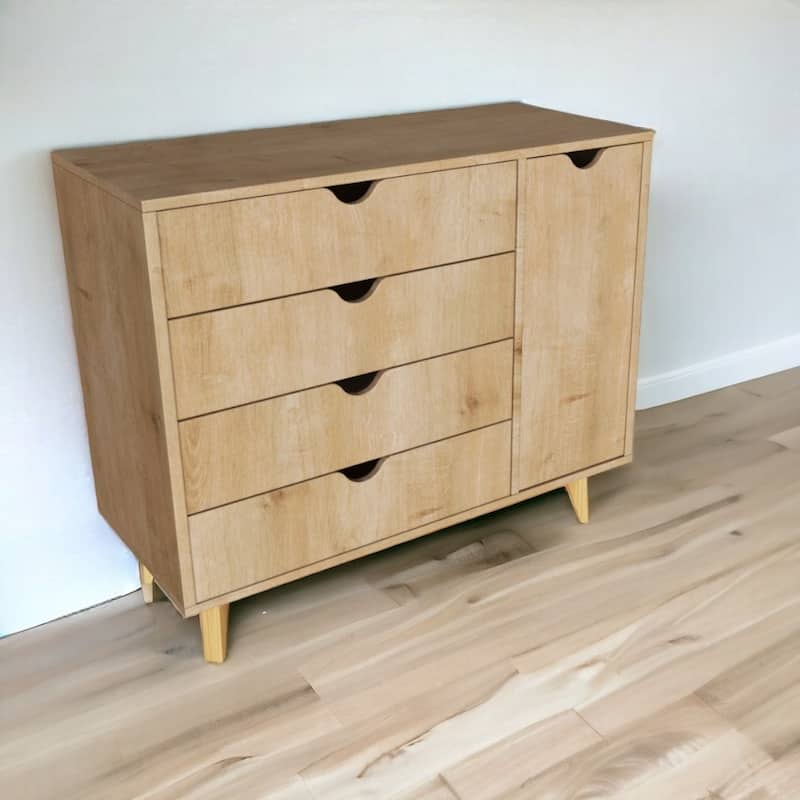 HomeRoots 35" Natural Solid Wood Four Drawer Combo Dresser - 4-drawer