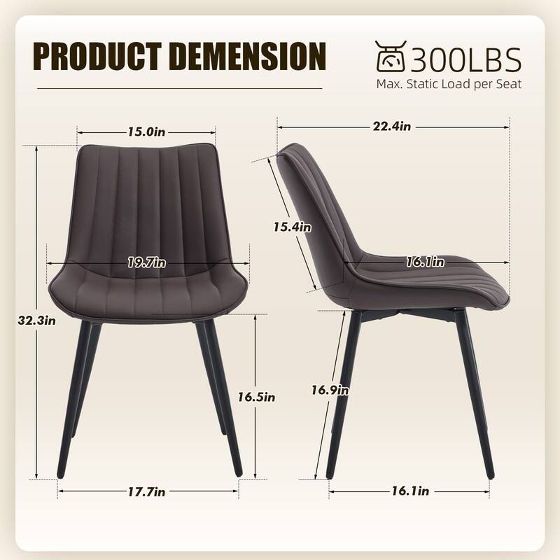 HOMEFUN PU Leather Upholstered Stripes Sturdy Metal Frame Dining Chairs(set of 2)