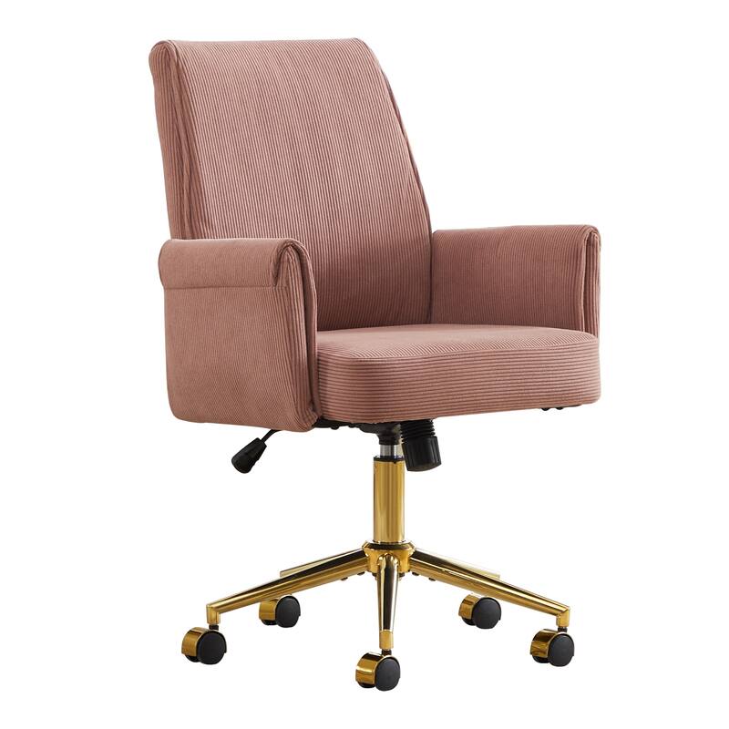 Corduroy Swivel Office Chair with Wheels, Ergonomic High Back Task Chair, Upholstered Accent Chair with Adjustable Height
