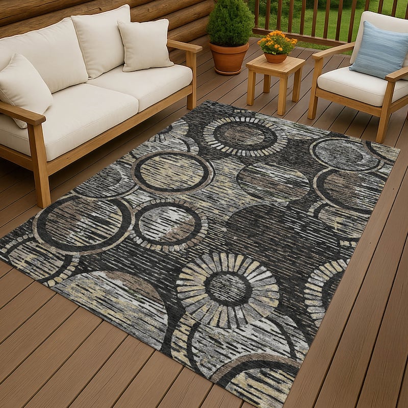 Machine Washable Indoor/ Outdoor Modern Grover Chantille Rug - Black - 10' x 14'