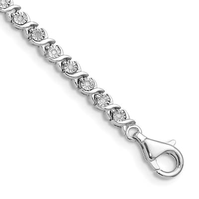 Curata 925 Sterling Silver Polished Lobster Claw Closure Diamond Tennis Bracelet