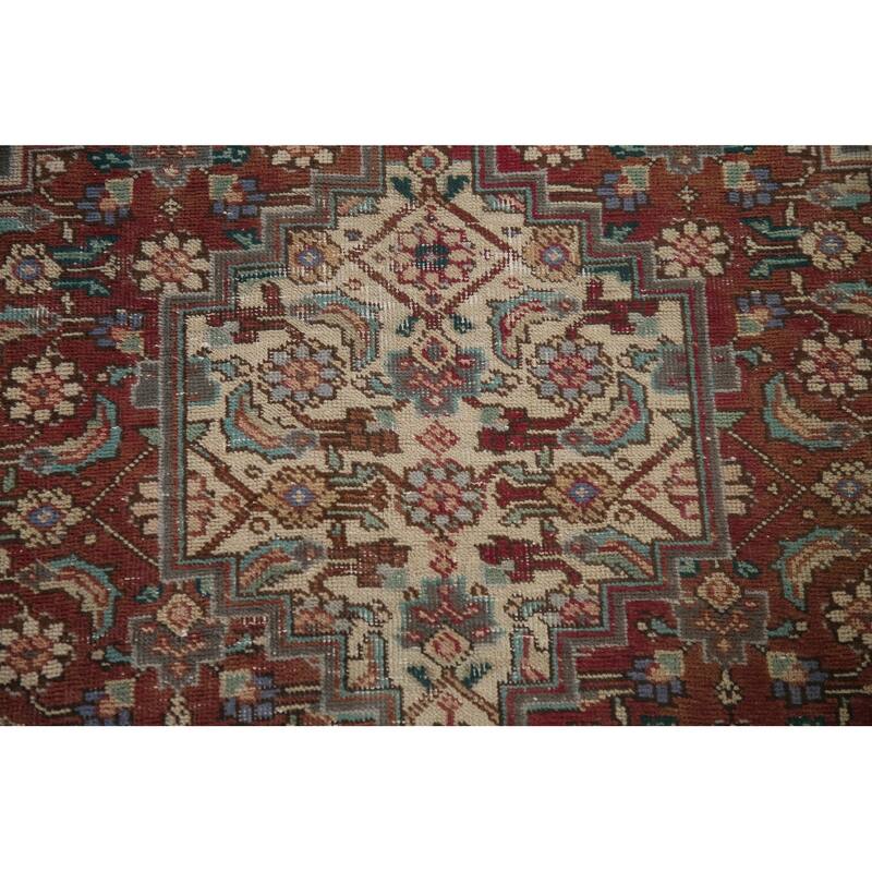 Grey Distressed Tabriz Persian Vintage Area Rug Handmade Wool Carpet - 6'6" x 9'7"