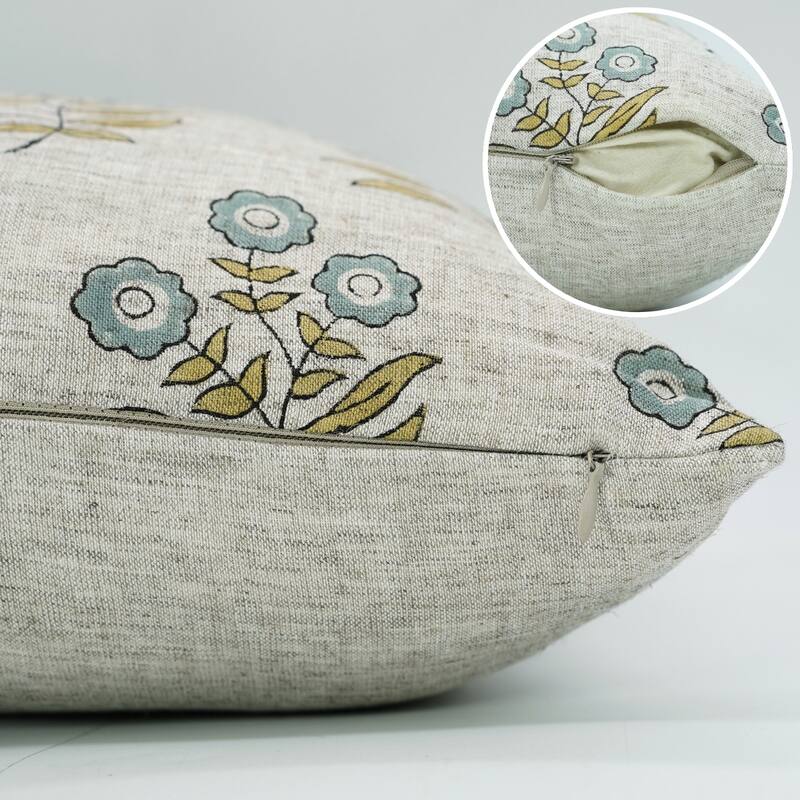 Fabdivine Soft Pillow Cover Shape Floral Block Print for Hotel Couch Spring Guest Room Blue Farmhouse, Mohini
