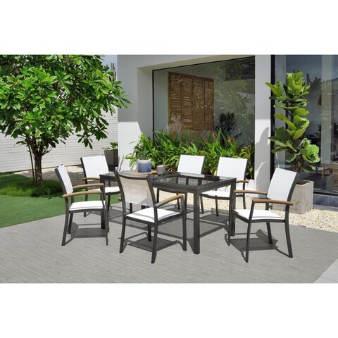 Pacific Casual Italica Aluminum & Smoked Glass 7pc Dining Set