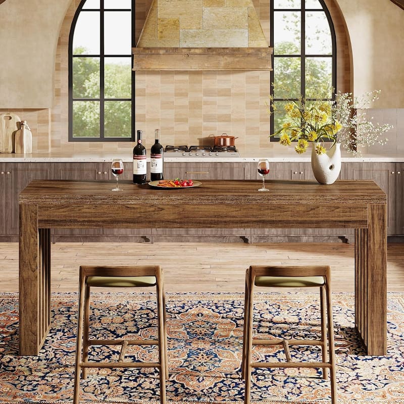 63-inch Rectangular Bar Table, Farmhouse Counter Height Pub Dining Table for Dining Room, Bistro, Restaurant