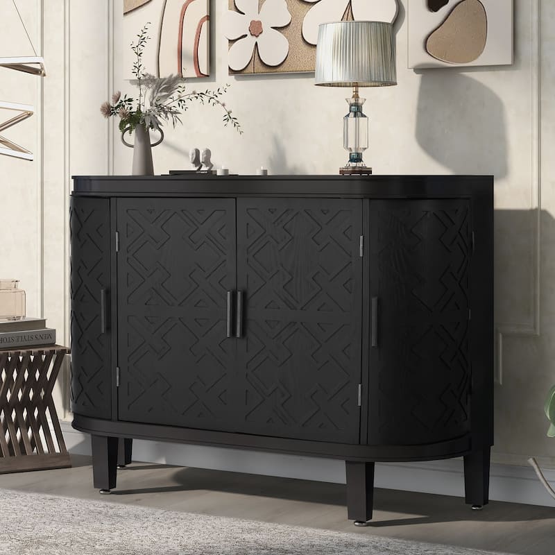 Accent Wooden Storage Sideboard with Antique Pattern Doors