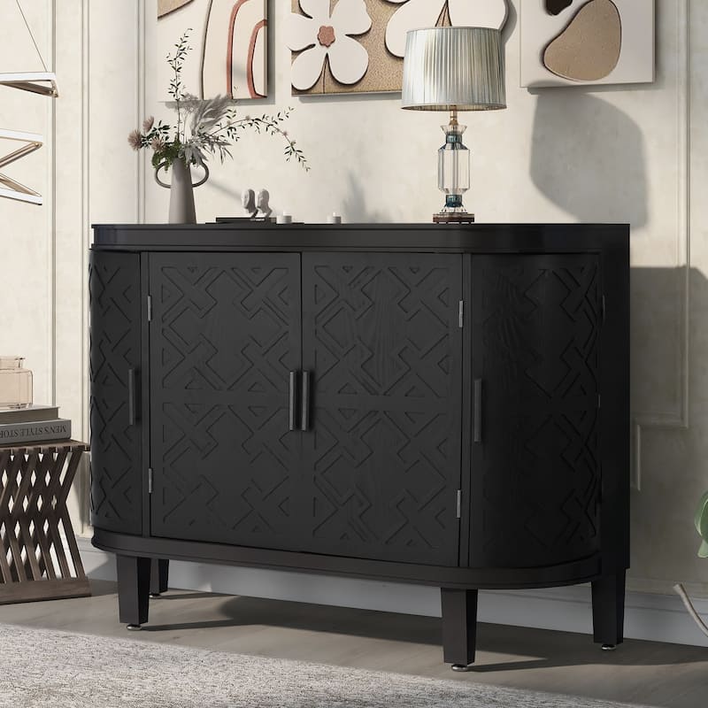 Sideboard Wooden Cabinet with Antique Pattern Doors - On Sale - Bed ...