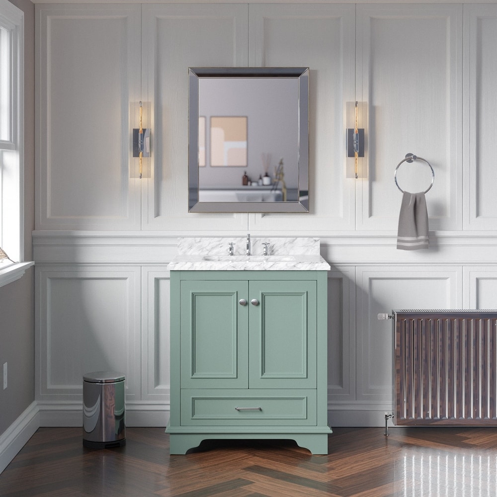 KitchenBathCollection Nantucket 30" Bathroom Vanity with Carrara Marble Top