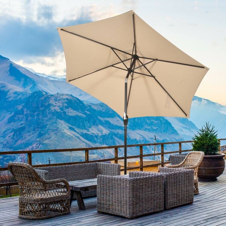 9-Foot Outdoor Market Patio Table Umbrella with Push-Button Tilt and Crank Lift for Sun Shade