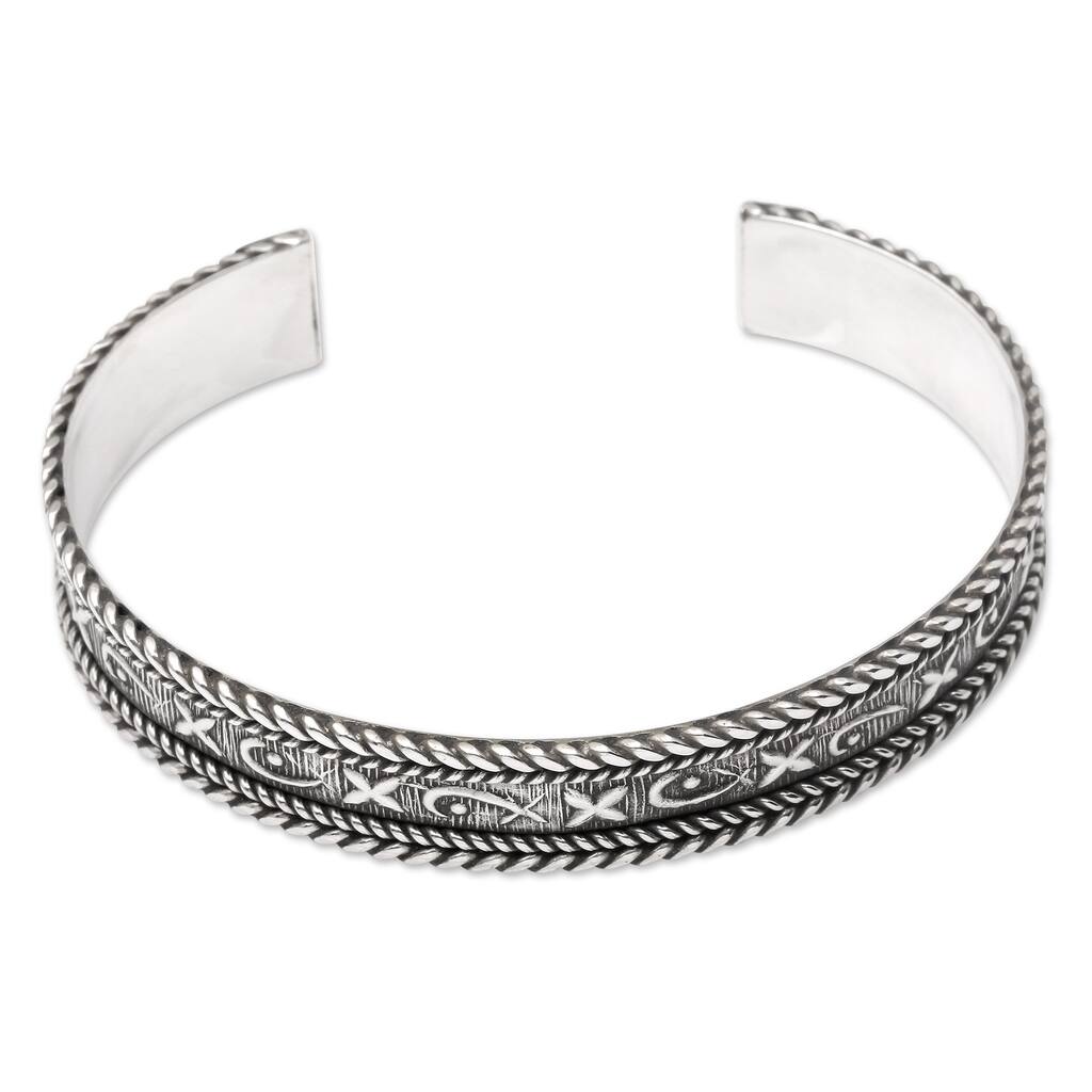 Novica Handmade Good Luck Sterling Silver Cuff Bracelet